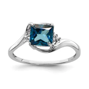 Sterling Silver Diamond & London Blue Topaz Princess Cut Ring