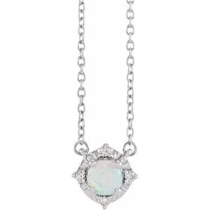 Sterling Silver Lab-Grown White Opal & .04 CTW Natural Diamond Halo-Style 18" Necklace