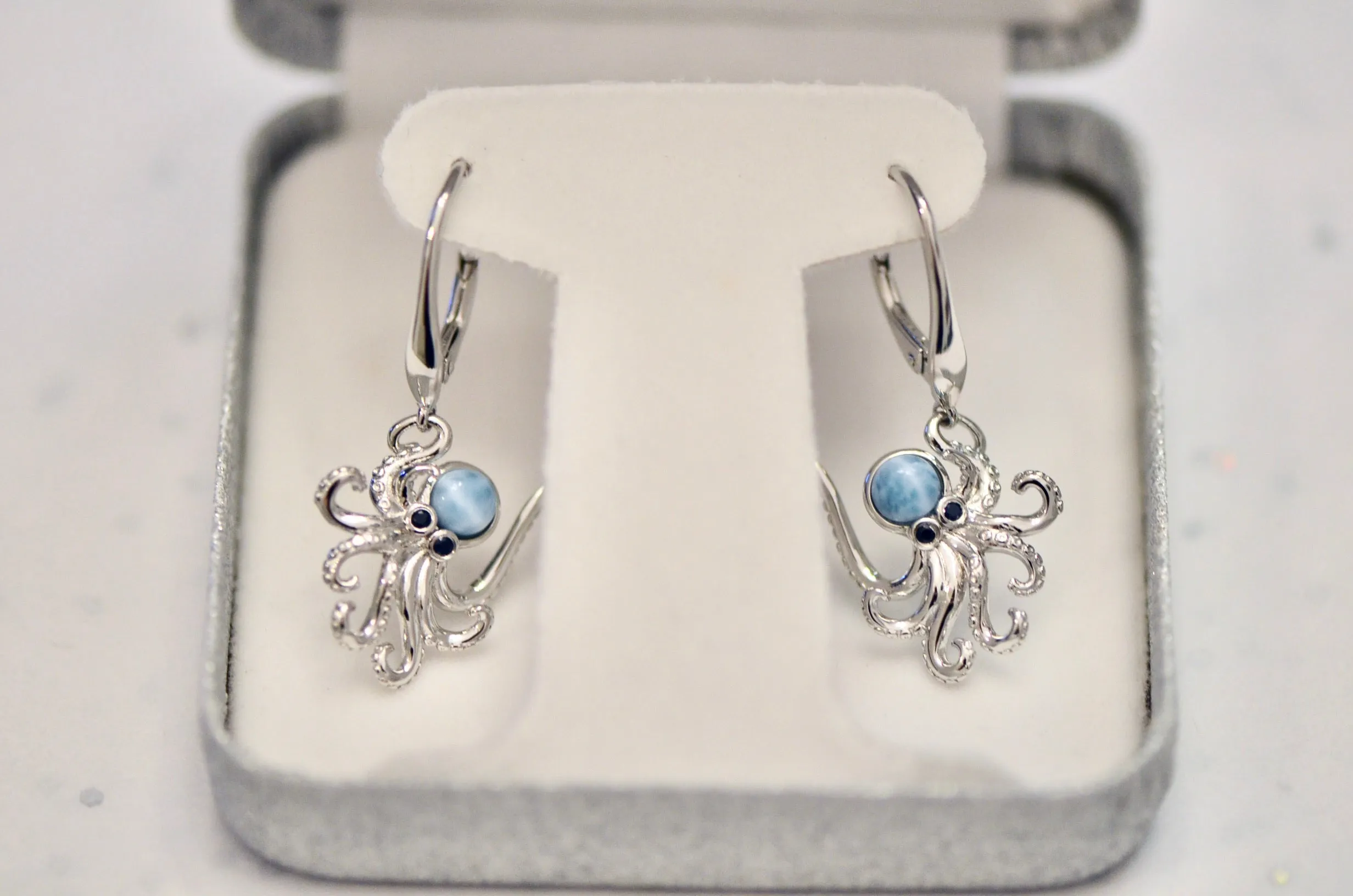 Sterling Silver Larimar Octopus Leverback Earrings by Alamea