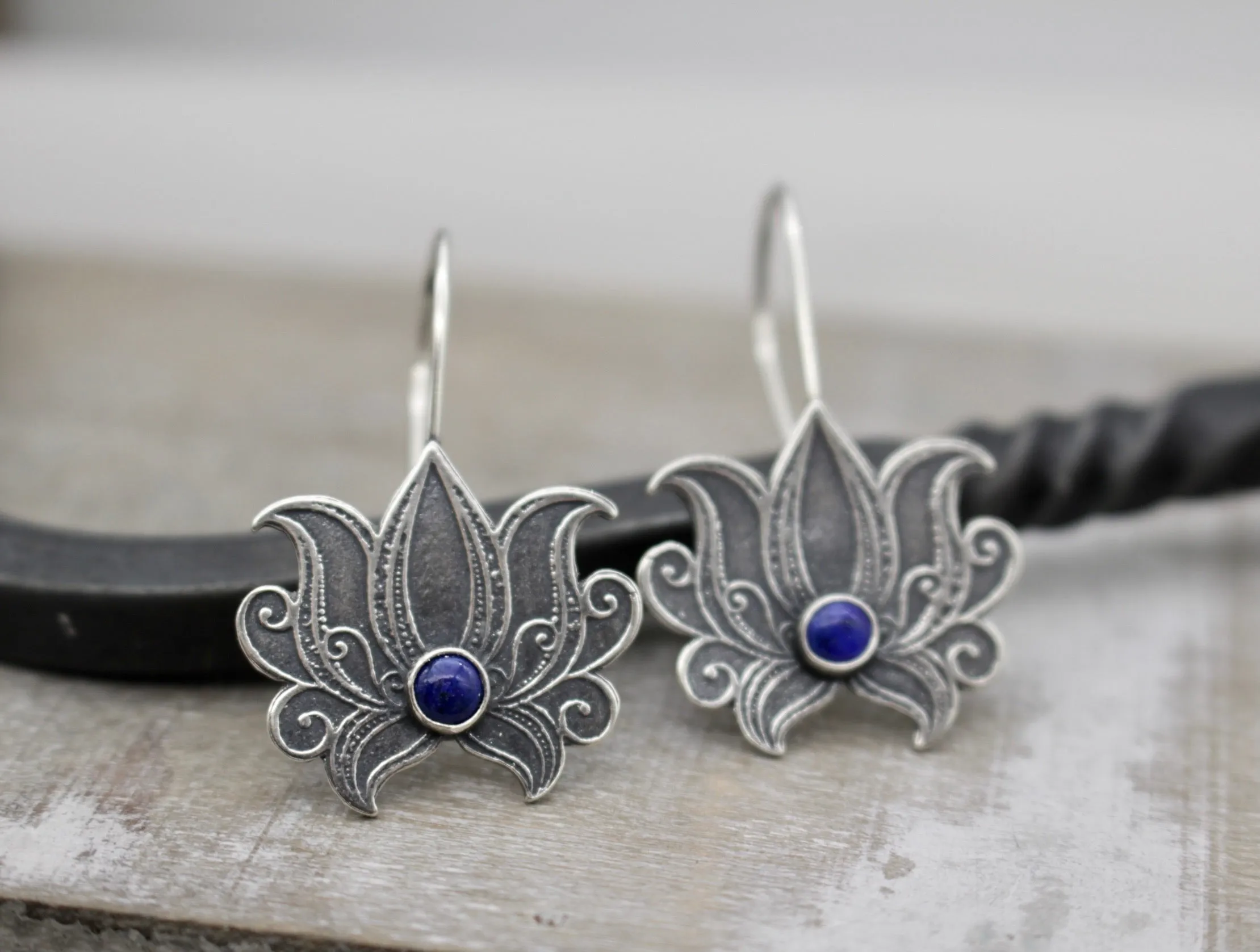 Sterling silver Lotus earrings
