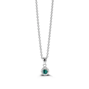 Sterling Silver Rhodium Plated Halo CZ May Birthstone Necklace