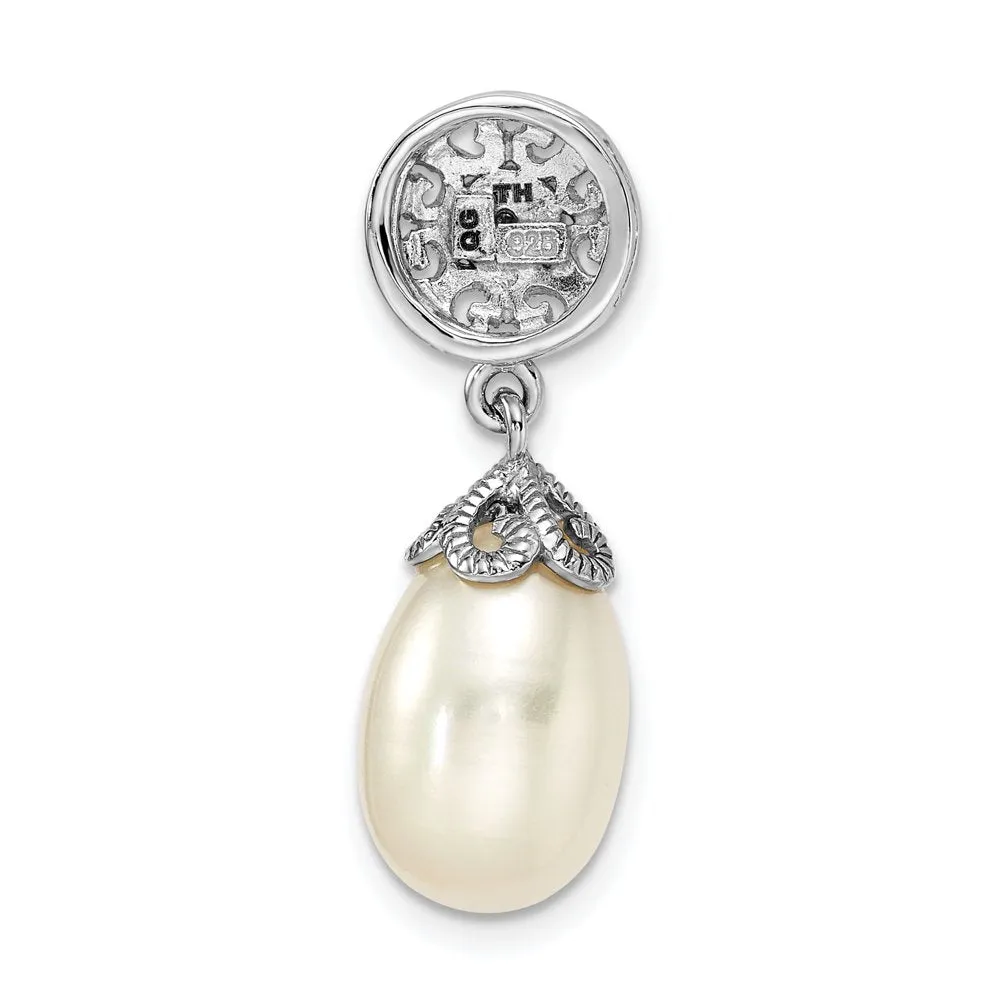 Sterling Silver Rhodium-Plated W/Diamond and FWC Pearl Pendant QP4972
