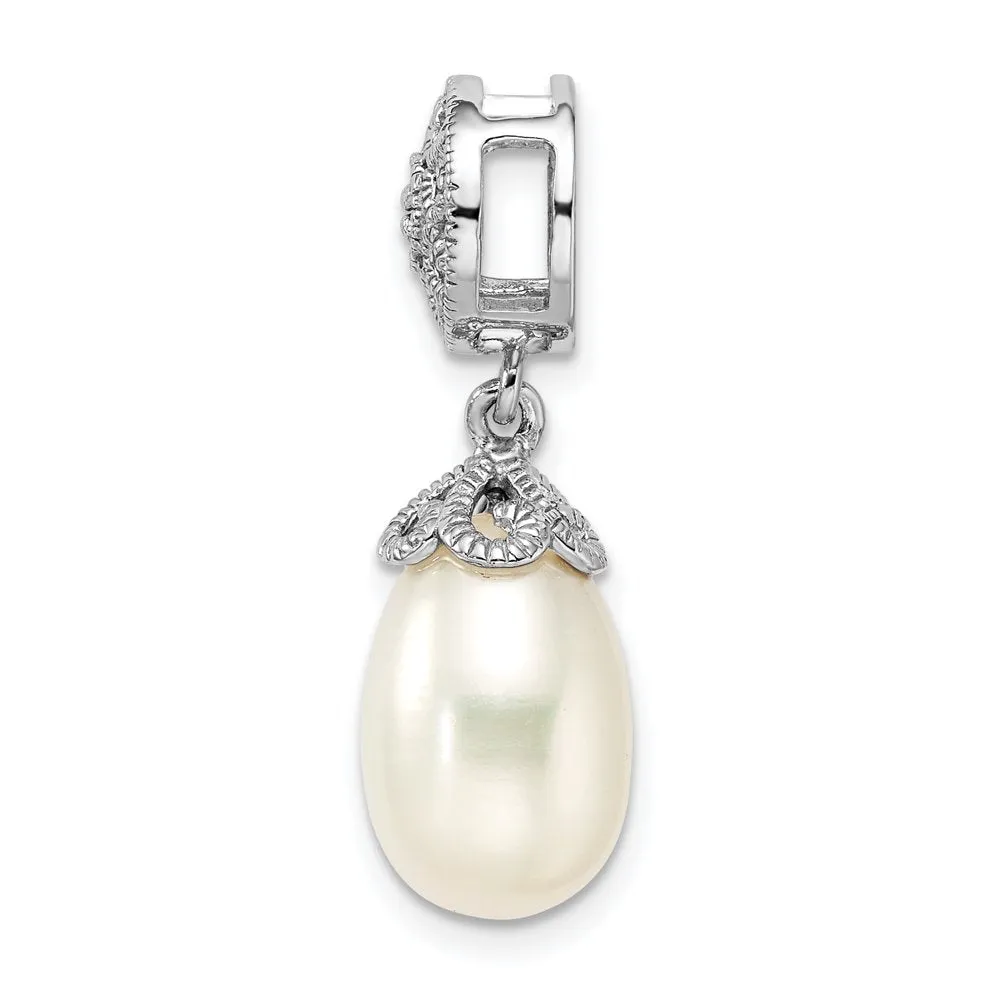 Sterling Silver Rhodium-Plated W/Diamond and FWC Pearl Pendant QP4972