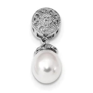 Sterling Silver Rhodium-Plated W/Diamond and FWC Pearl Pendant QP4972