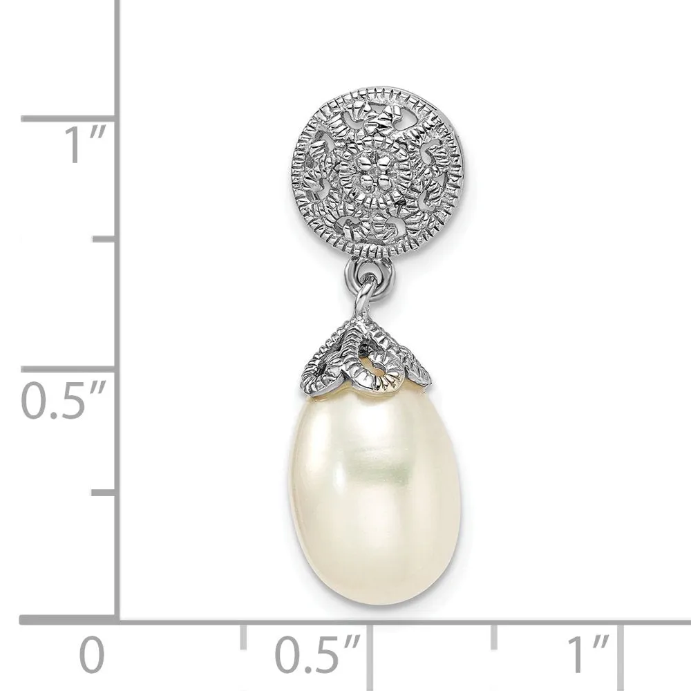 Sterling Silver Rhodium-Plated W/Diamond and FWC Pearl Pendant QP4972