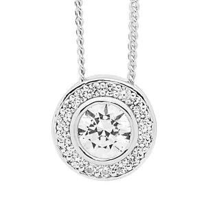 Sterling Silver Round Cubic Zirconia Pendant With Halo P720W