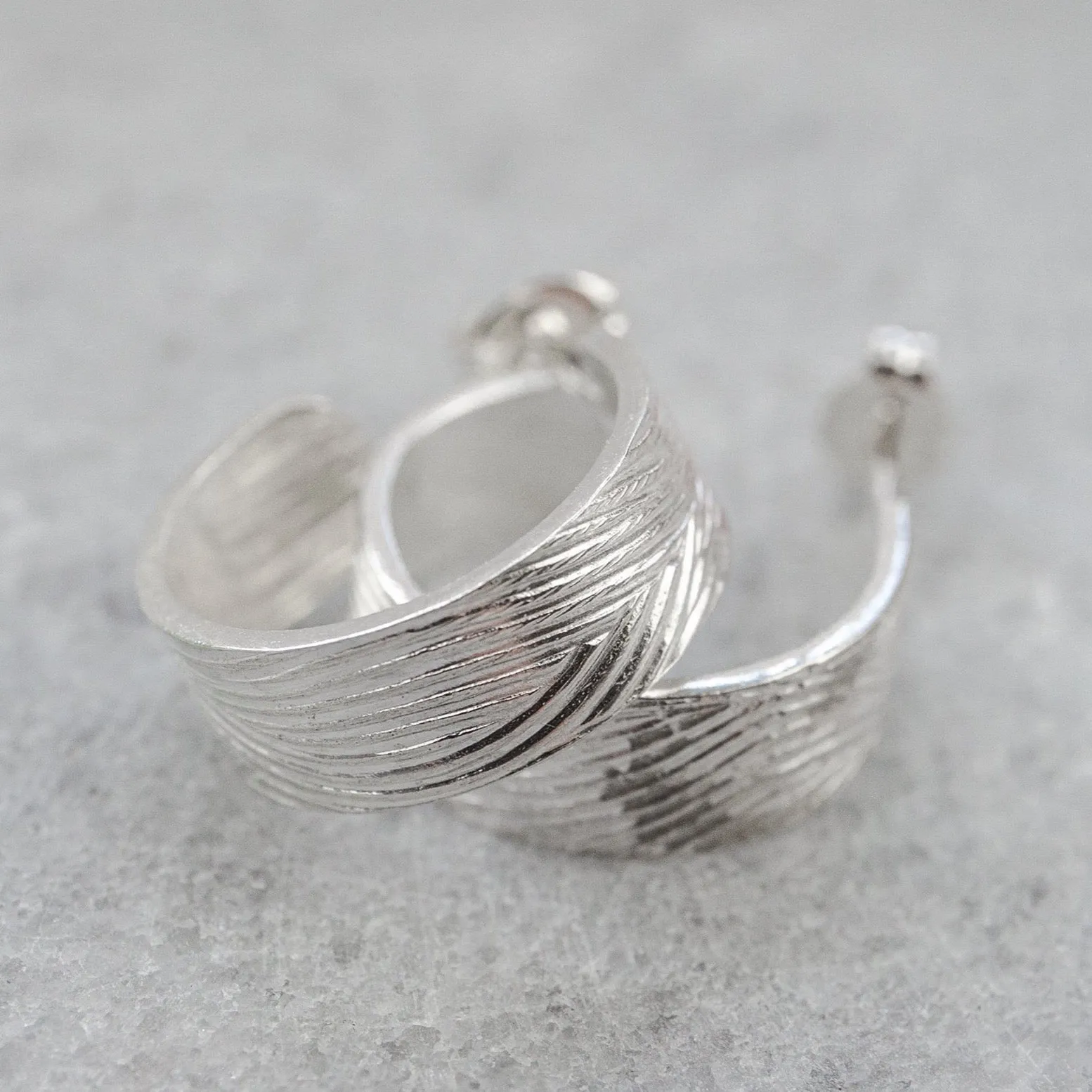 Sterling Silver Textured Hoops - Wood Grain Texture