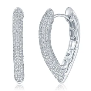 Sterling Silver, 'V' Shaped Pave CZ Hoop Earrings