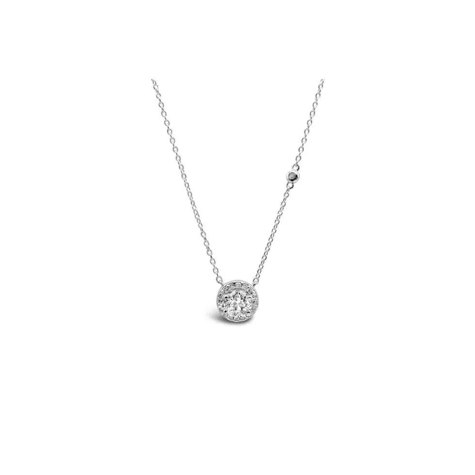 Stia Round Solitaire Halo Necklaces