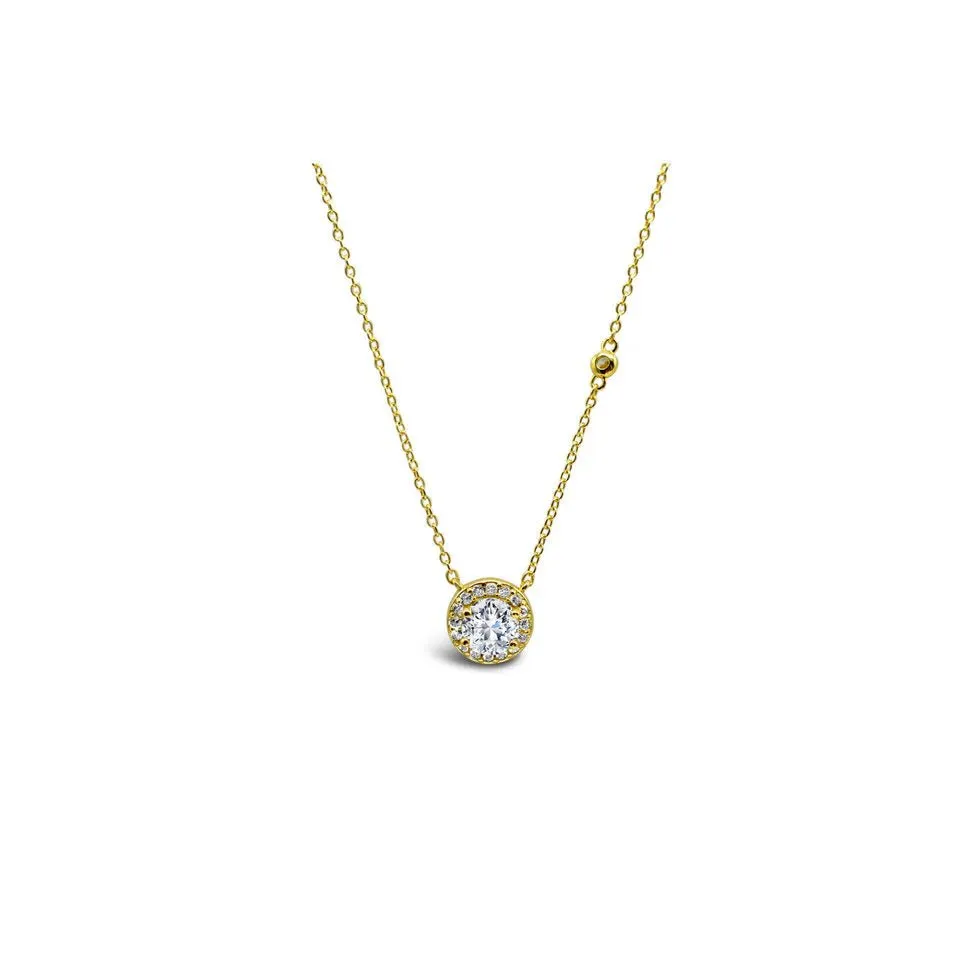Stia Round Solitaire Halo Necklaces