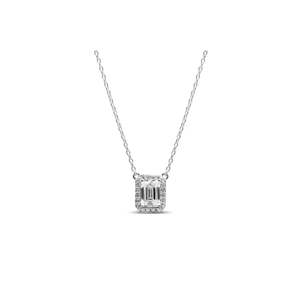 Stia Vertical Baguette Halo Necklaces