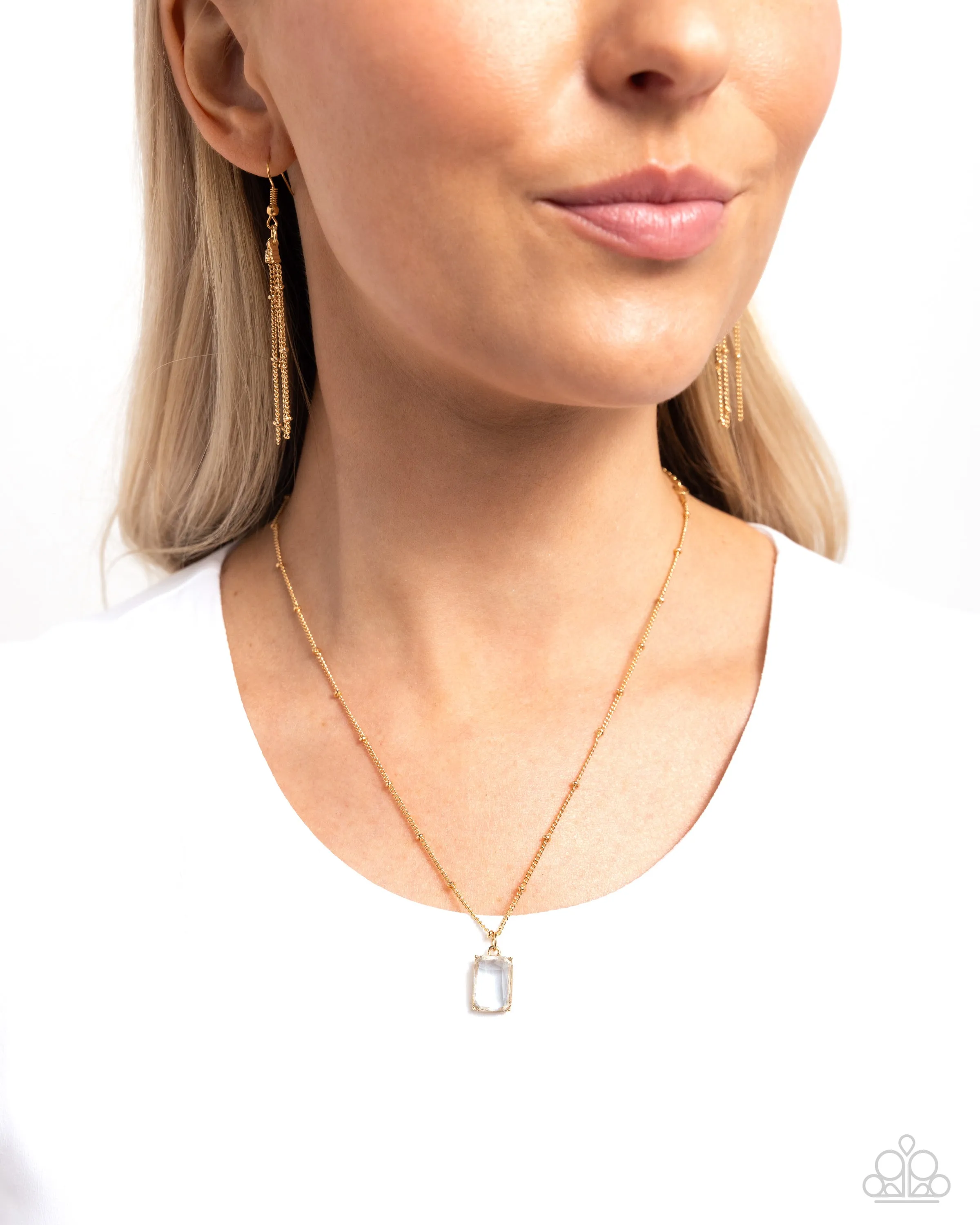 Suave Simplicity - Blue - Transparent Emerald Cut Gem Gold Paparazzi Short Necklace