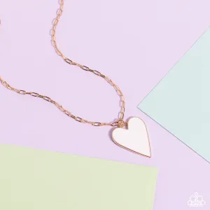 Subtle Soulmate - Gold - White Elongated Heart Paperclip Chain Paparazzi Long Necklace