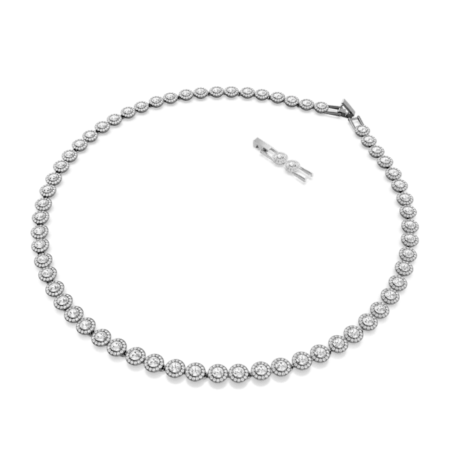 Swarovski Una Necklace Round Cut, Long, White, Ruthenium plated