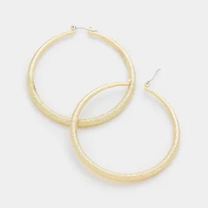 Textured Silver Metal Pin Catch Hoop Earrings | 2.5" |  322035
