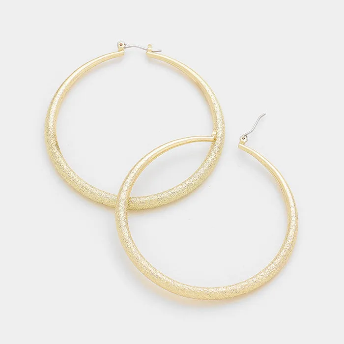 Textured Silver Metal Pin Catch Hoop Earrings | 2.5" |  322035