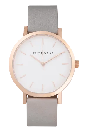 THE HORSE 'THE ORIGINAL' WATCH - ROSE GOLD/WHITE FACE/GREY LEATHER