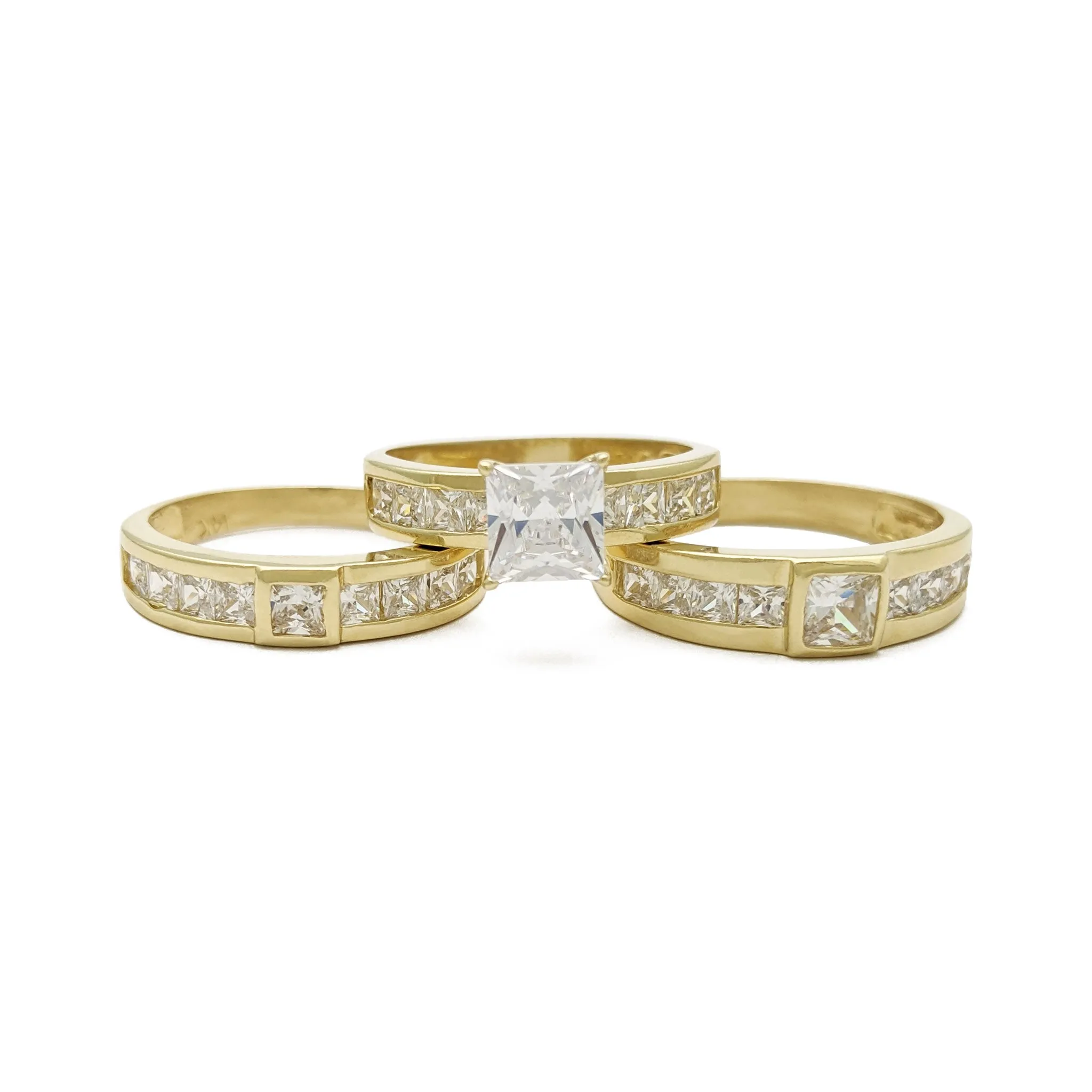 Three-Rings Princess Cut Channel Engagement Wedding Set (14K)