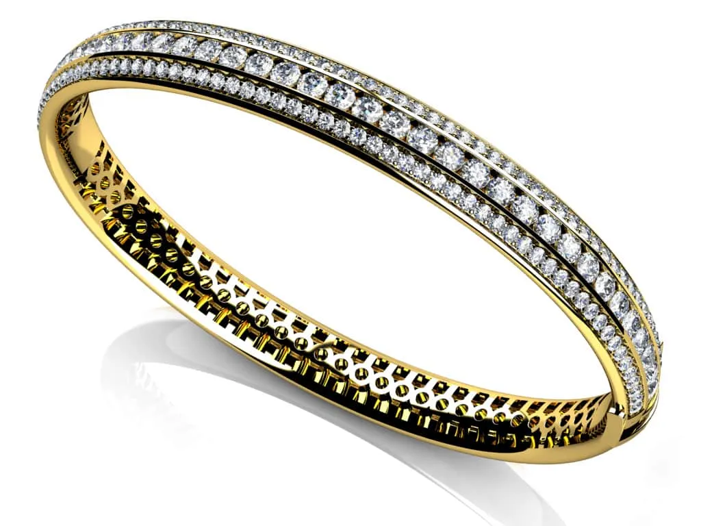 Three Row Channel And Prong Set Lab-Grown Diamond Bangle with 2.97 ct.(finished) 1.3mm, 2.4mm