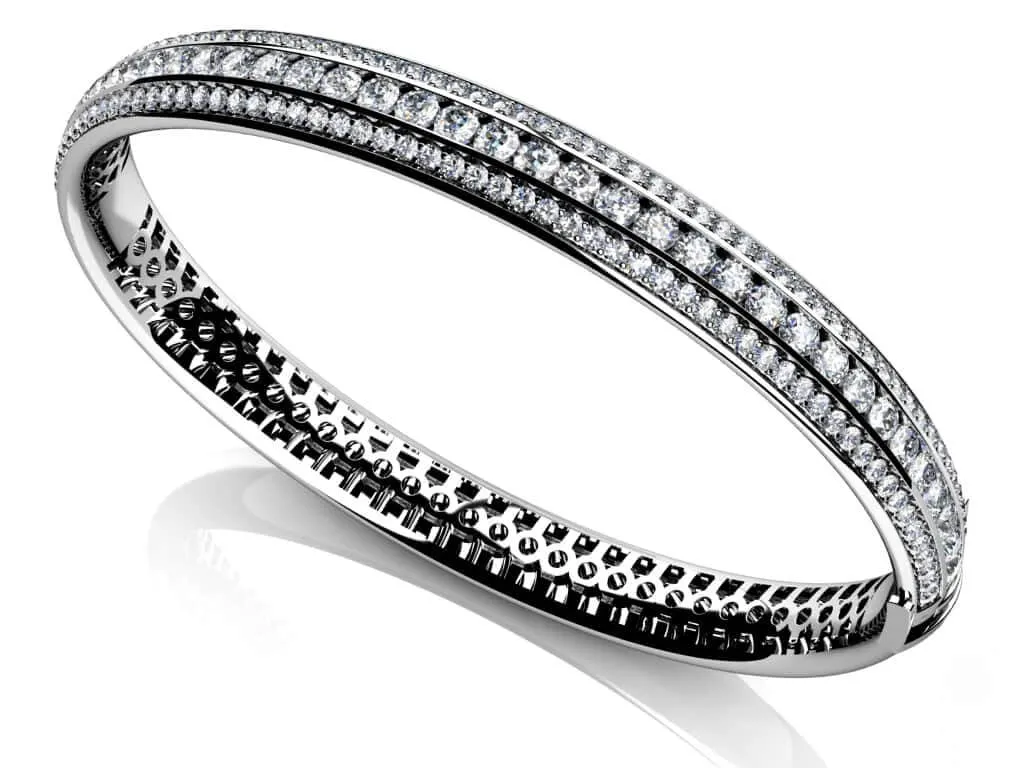 Three Row Channel And Prong Set Lab-Grown Diamond Bangle with 2.97 ct.(finished) 1.3mm, 2.4mm