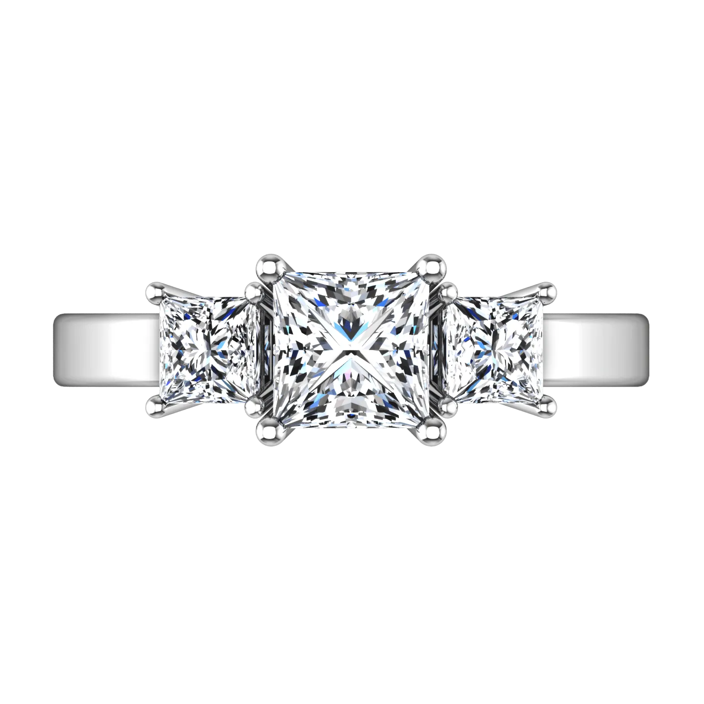 Three Stone Princess Cut Diamond Engagement Ring Alana 14K White Gold