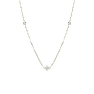 Tiny Bezel and Floating Diamond Quad Necklace