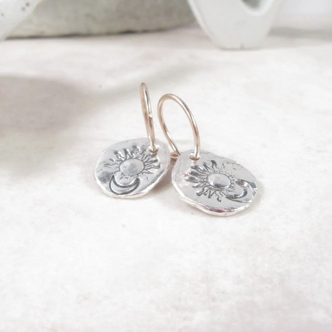 Tiny Hoop Dangles Mixed Metals Sun & Moon
