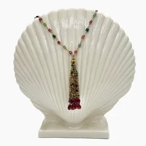 Tiny Square Tourmaline Rosary With 22K Gold Bead & Tourmaline Tassels