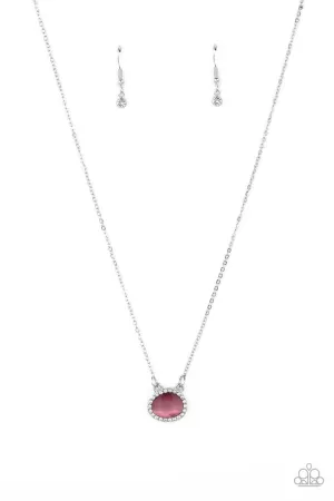 Treasure Me Always - Pink - Imperfect Oval Gem with White Rhinestone Halo Paparazzi Short Necklace