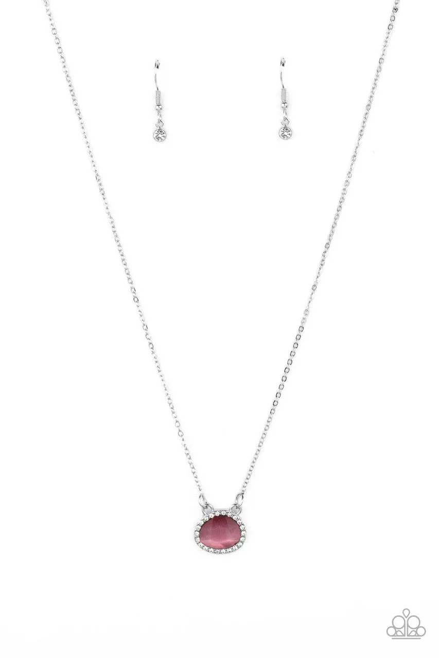 Treasure Me Always - Pink - Imperfect Oval Gem with White Rhinestone Halo Paparazzi Short Necklace