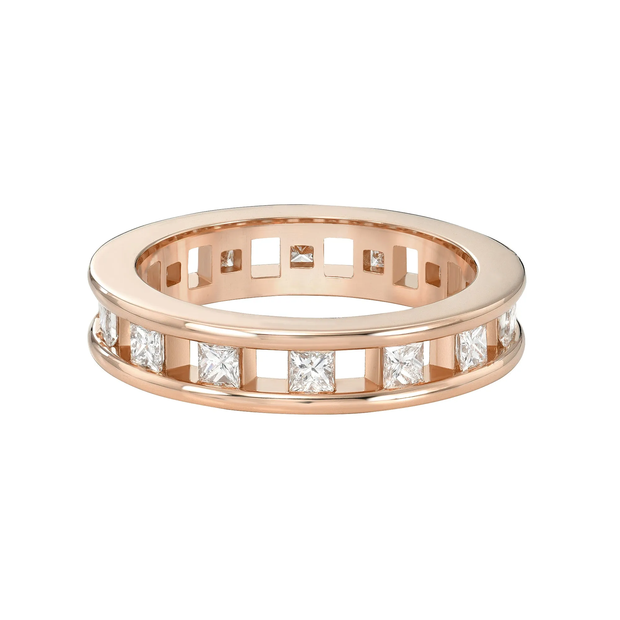 Tri Channel Eternity Ring Princess Cut Diamonds