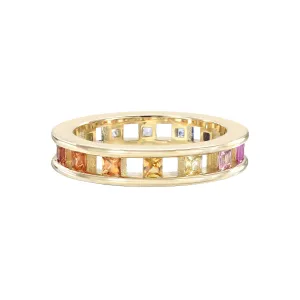 Tri Channel Princess Cut Ring Rainbow Sapphire