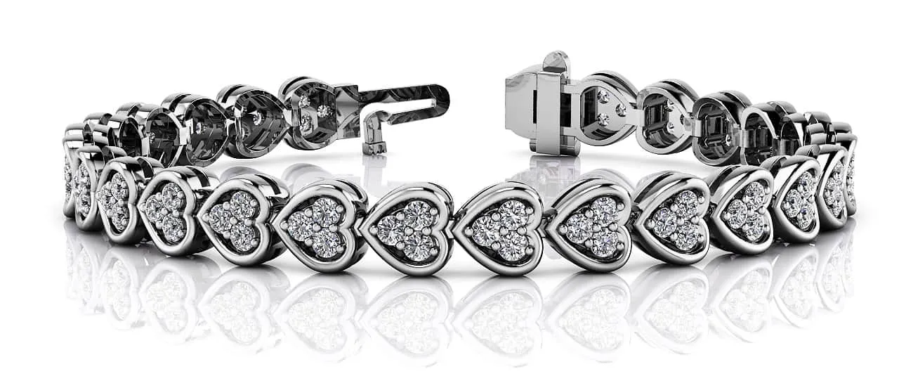 Triple Diamond Love Heart Diamond Bracelet with 2.77 ct.(finished) 2mm