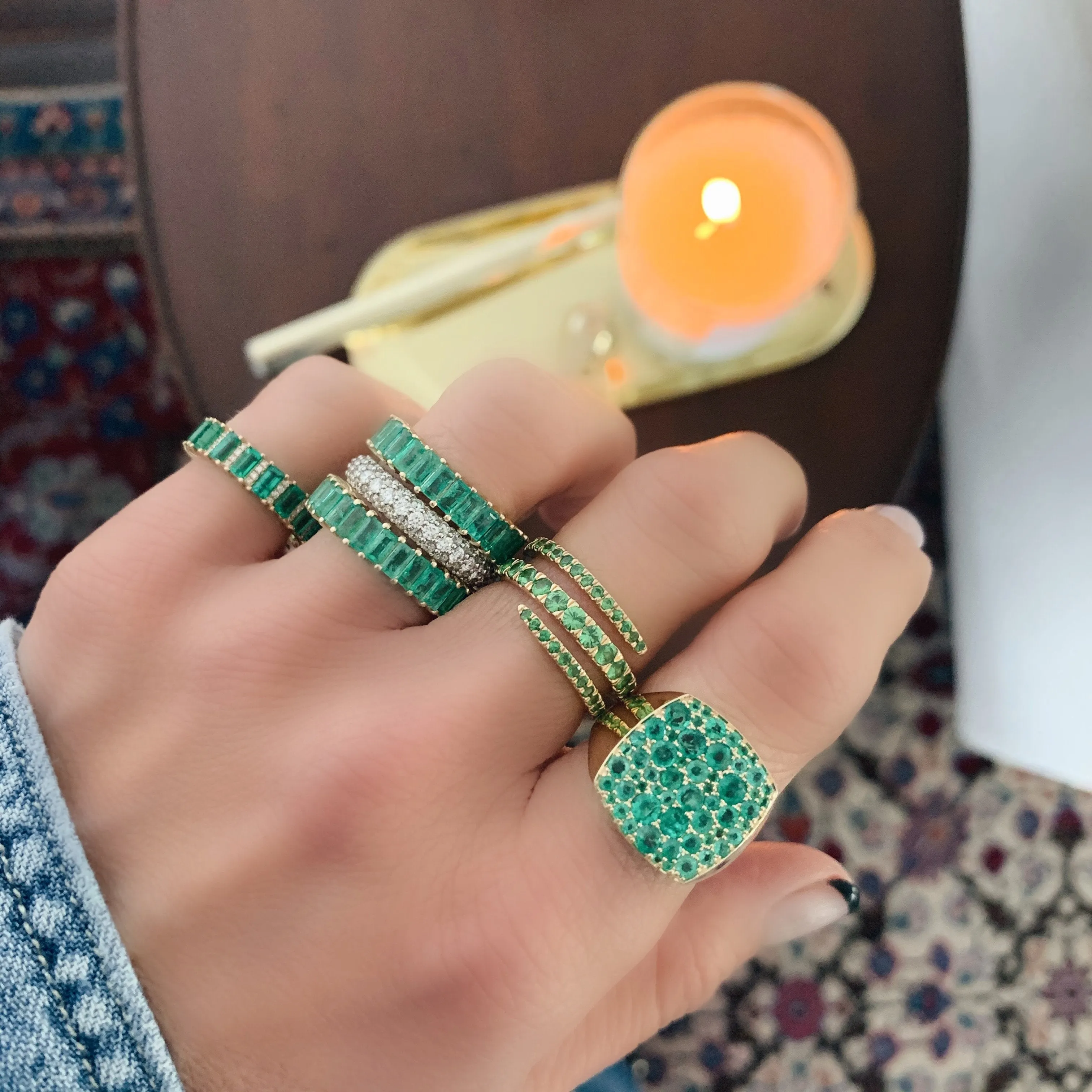 Tsavorite Vertical Baguette Eternity Band Ring