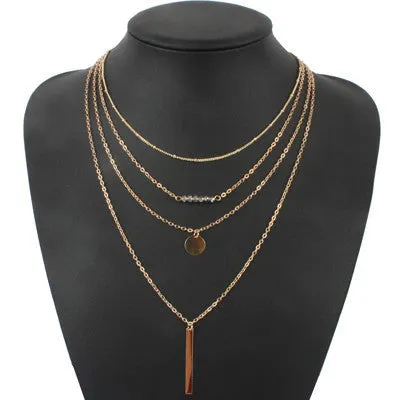 turquoise crystal bead round bar charm gold chain necklace multi layer statement necklaces amp pendants women summer jewelry