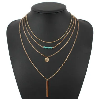 turquoise crystal bead round bar charm gold chain necklace multi layer statement necklaces amp pendants women summer jewelry