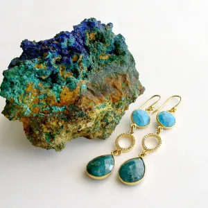 Turquoise Green Sapphire Pave White Topaz Duster Earrings - Allie Earrings