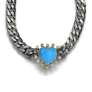 Turquoise Heart and Diamond Necklace