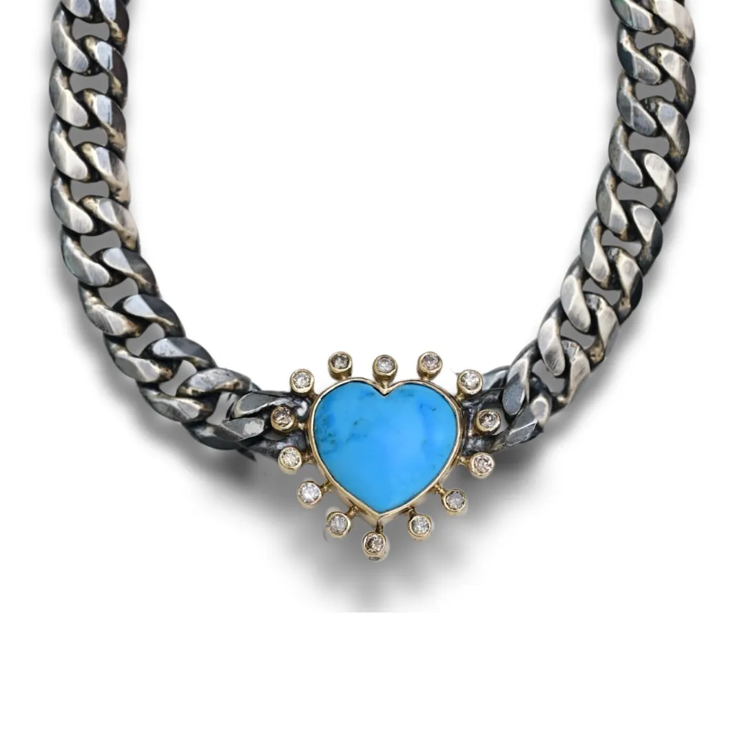 Turquoise Heart and Diamond Necklace