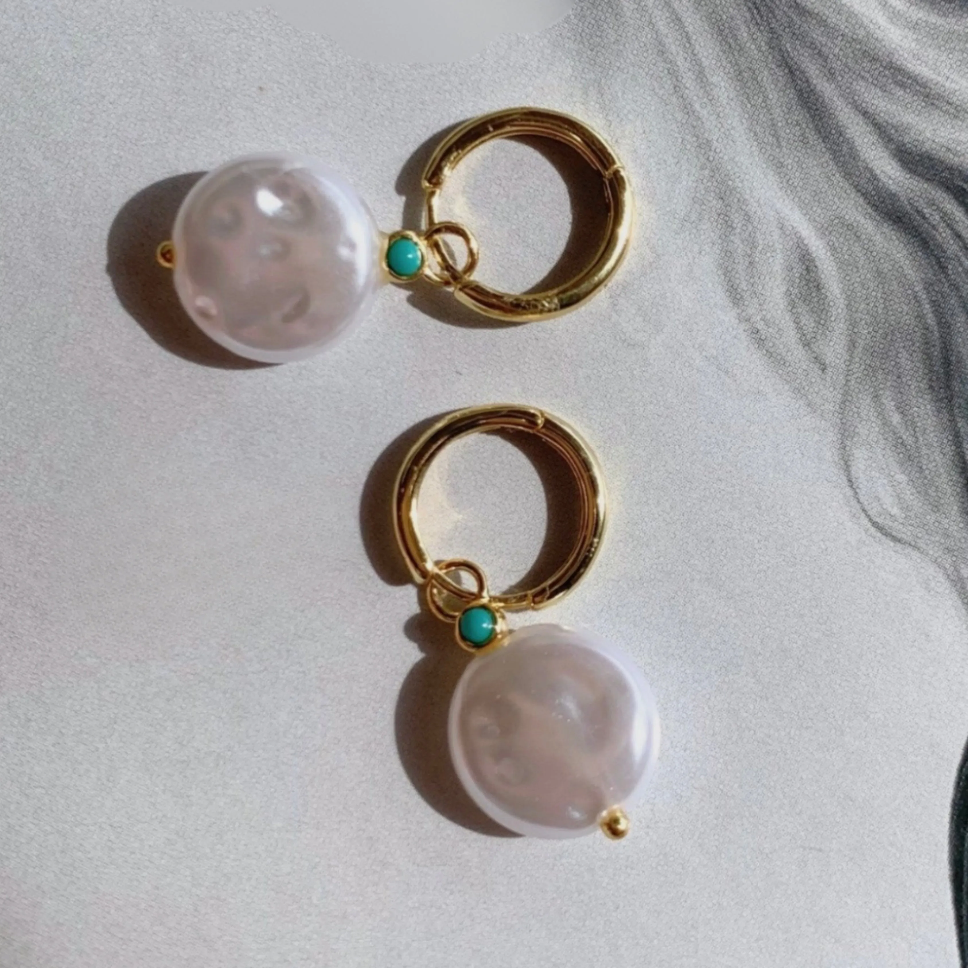 Turquoise Pearl Hoops