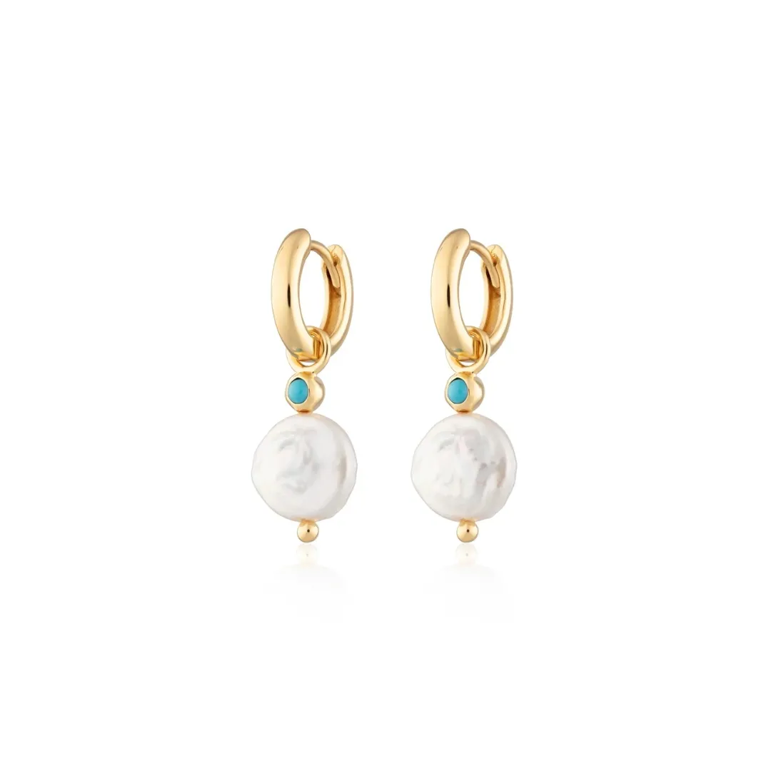Turquoise Pearl Hoops