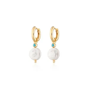 Turquoise Pearl Hoops