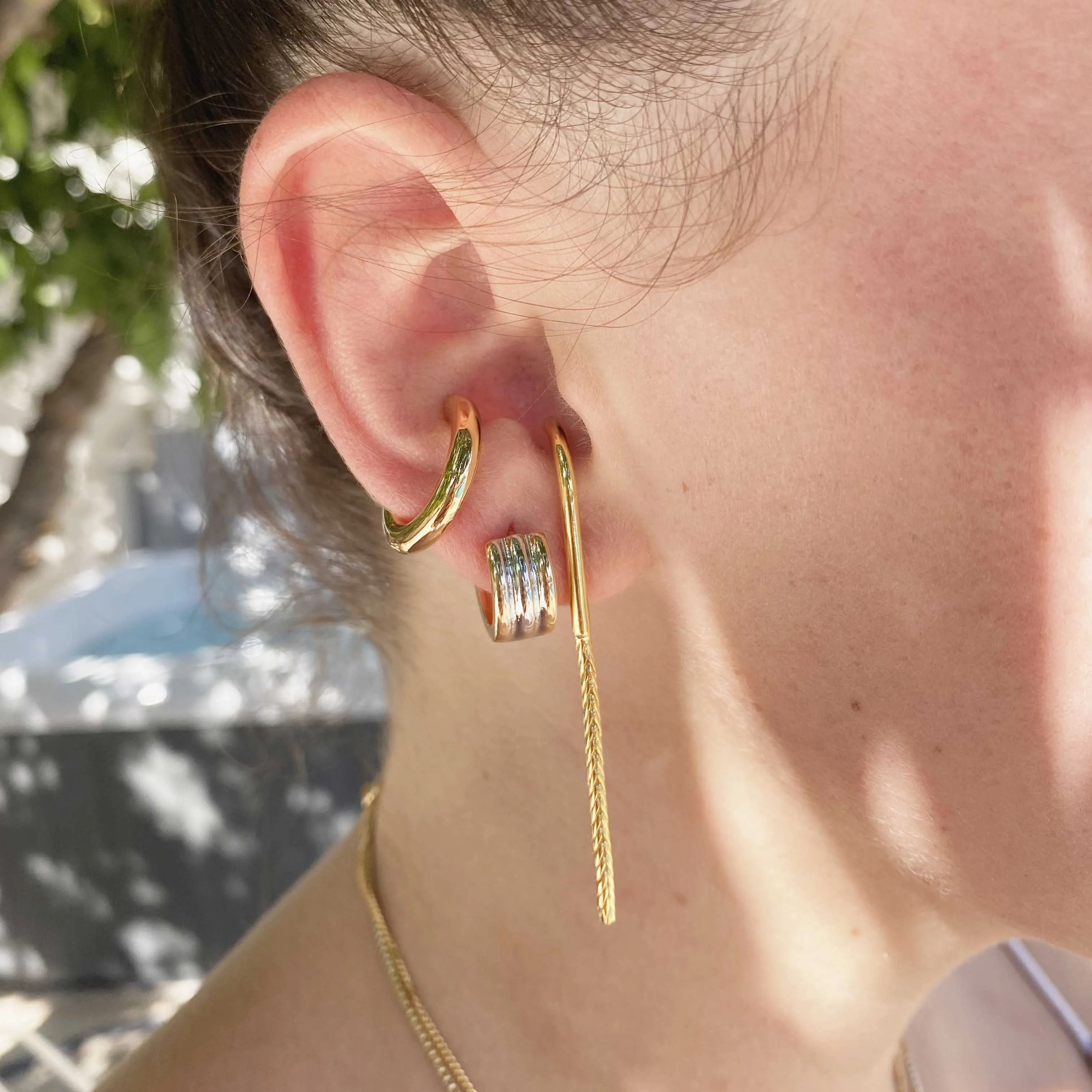 Two-Tone Band Huggie Hoops