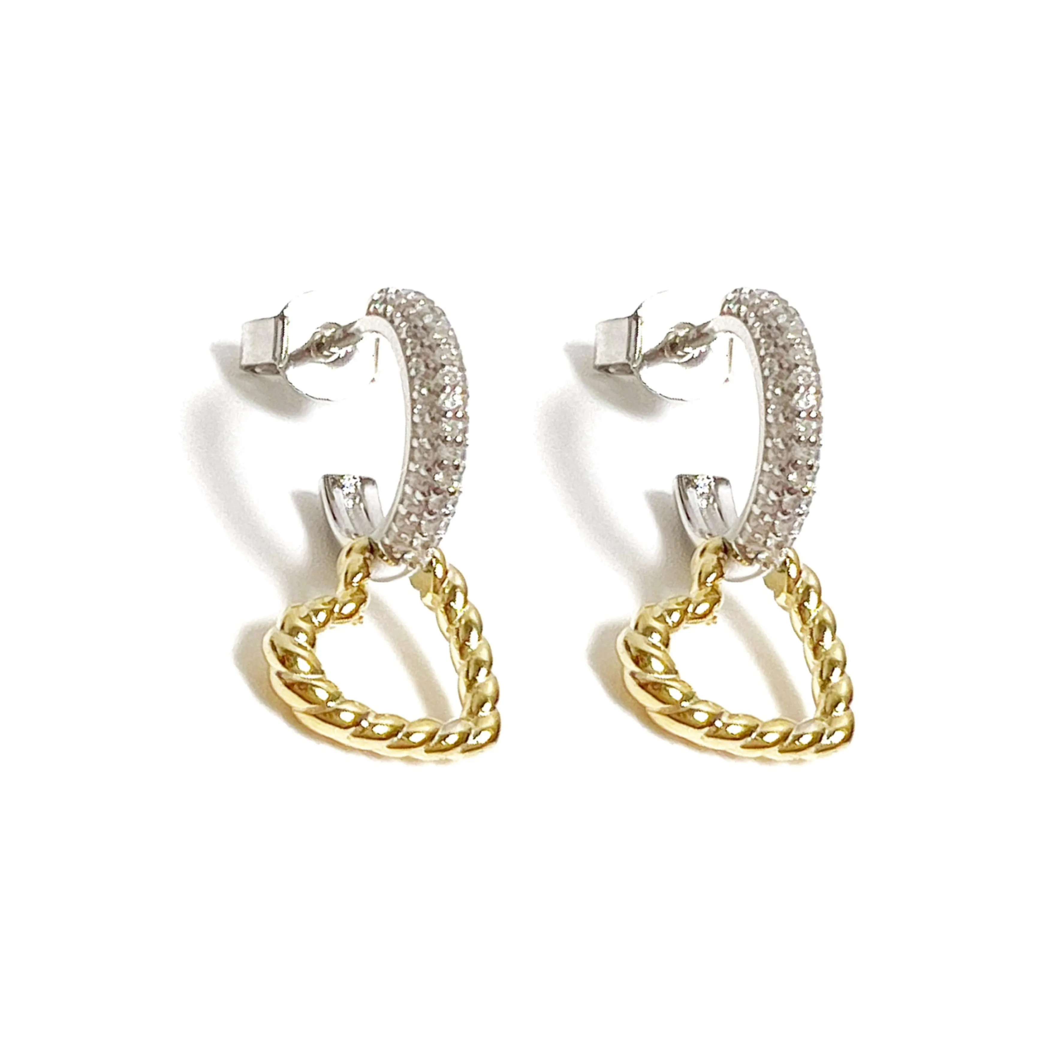 Two Tones Rope Heart Hoops