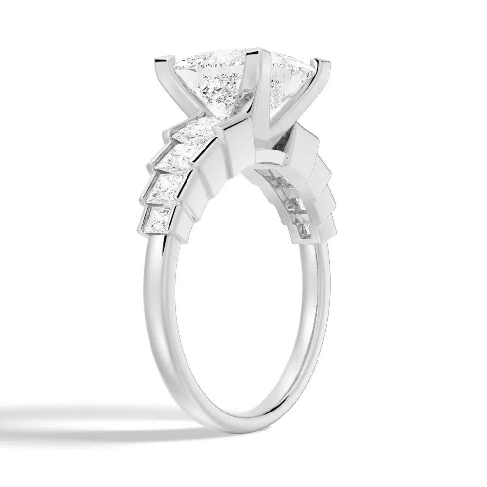 Unique Cinderella Staircase Princess Cut Moissanite Couple's Ring Set with Men's Wedding Band