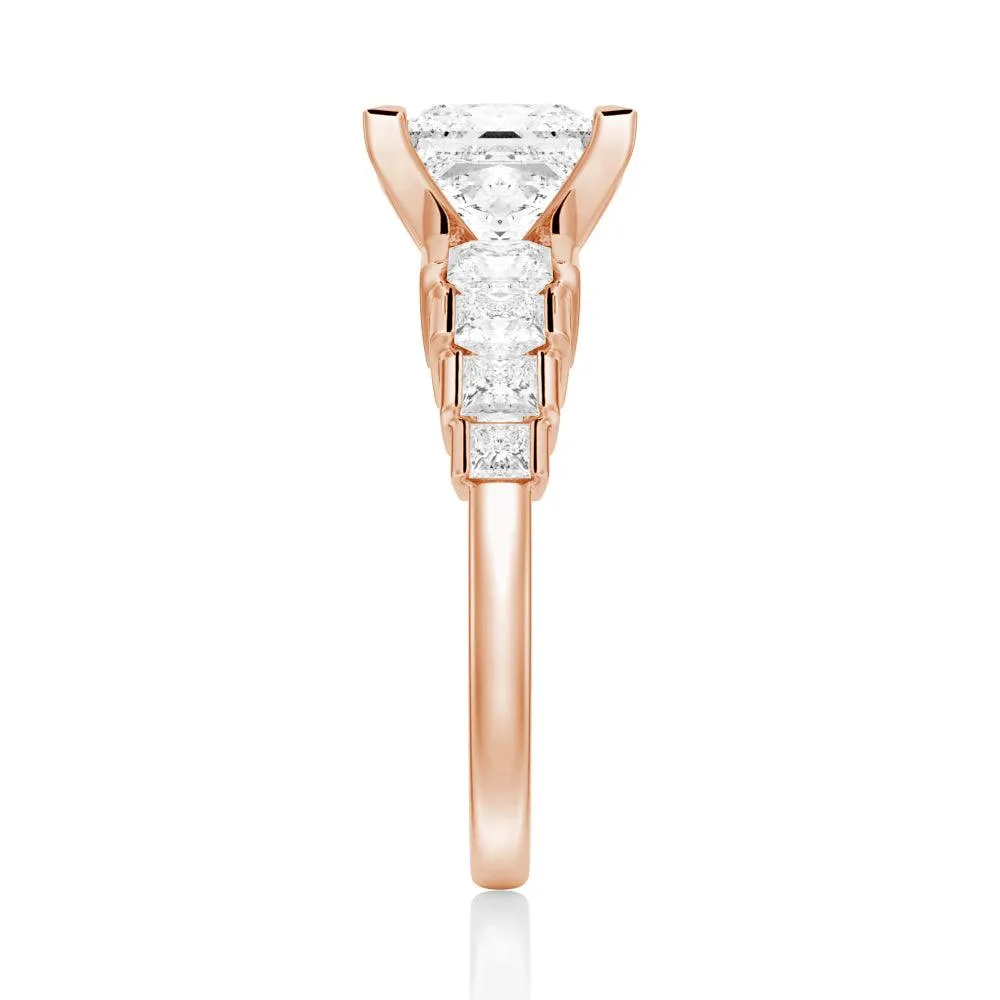 Unique Cinderella Staircase Princess Cut Moissanite Couple's Ring Set with Men's Wedding Band