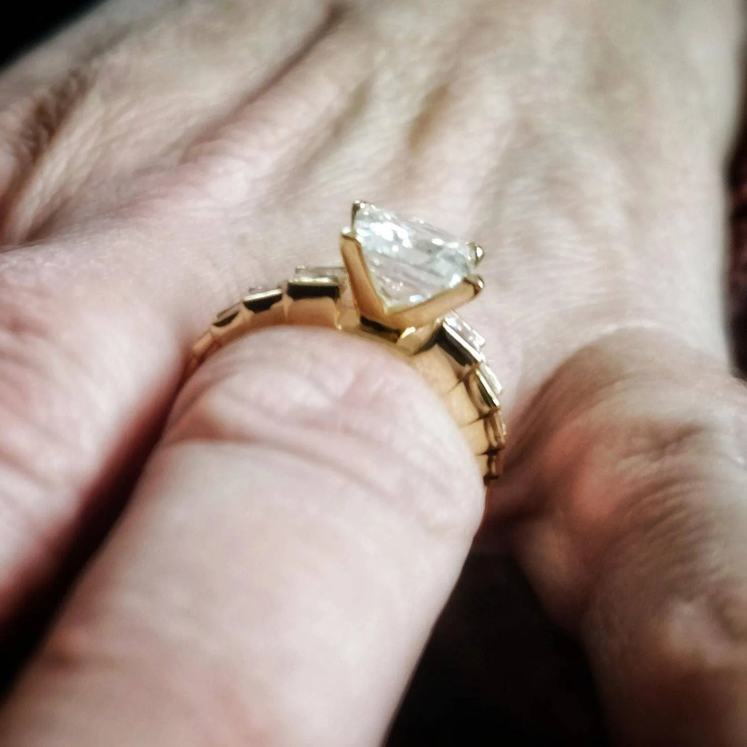 Unique Cinderella Staircase Princess Cut Moissanite Couple's Ring Set with Men's Wedding Band