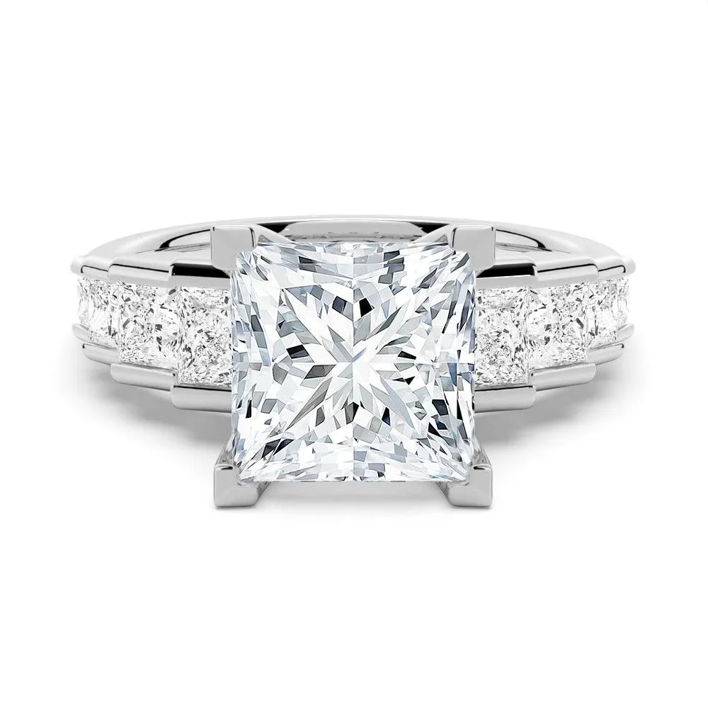 Unique Cinderella Staircase Princess Cut Moissanite Couple's Ring Set with Men's Wedding Band