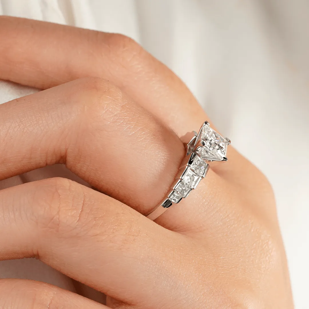 Unique Cinderella Staircase Princess Cut Moissanite Couple's Ring Set with Men's Wedding Band