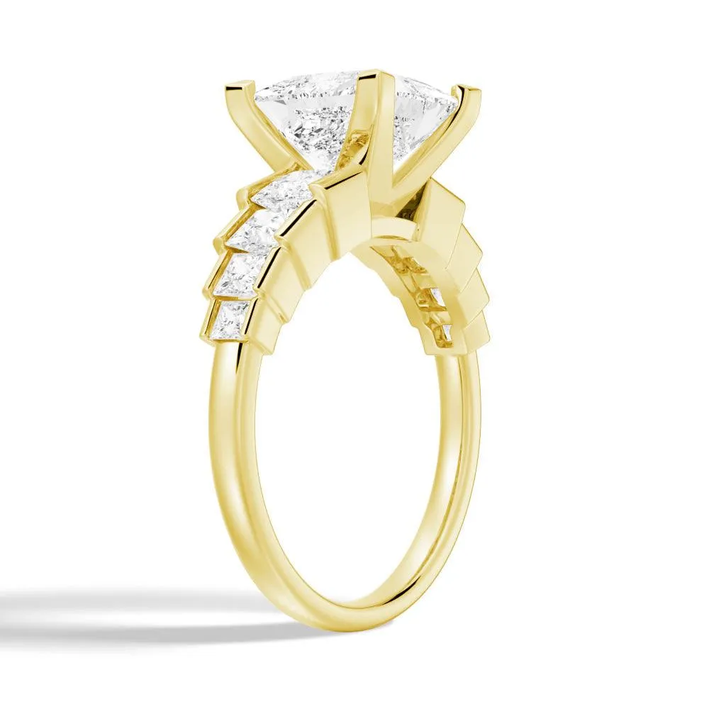 Unique Cinderella Staircase Princess Cut Moissanite Couple's Ring Set with Men's Wedding Band